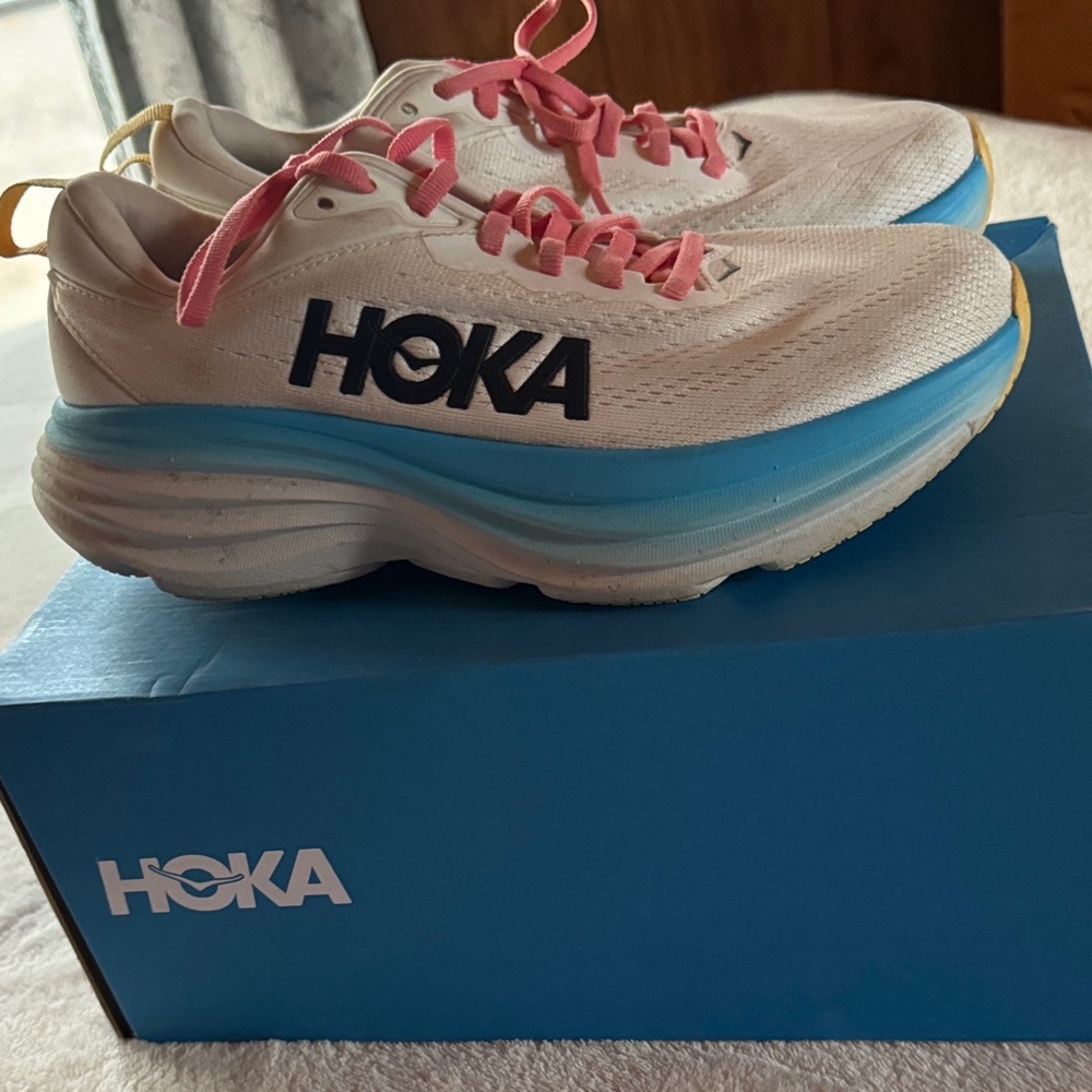 Hoka Women's White and Pink Athletic Shoes